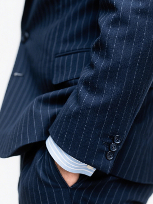 蓝色条纹西装定制